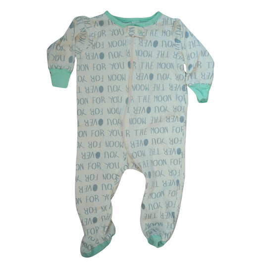 Baby Gerber - Footie con la frase "Over the Moon for You" en blanco roto y azul - Niño de 3 a 6 meses