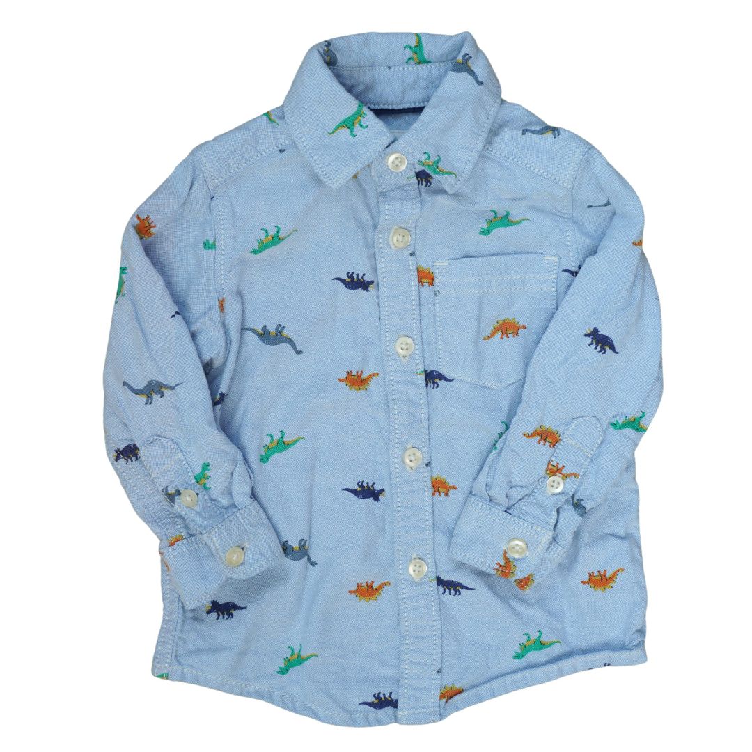 Camisa abotonada con dinosaurios de Carter's en azul bebé, 12 m