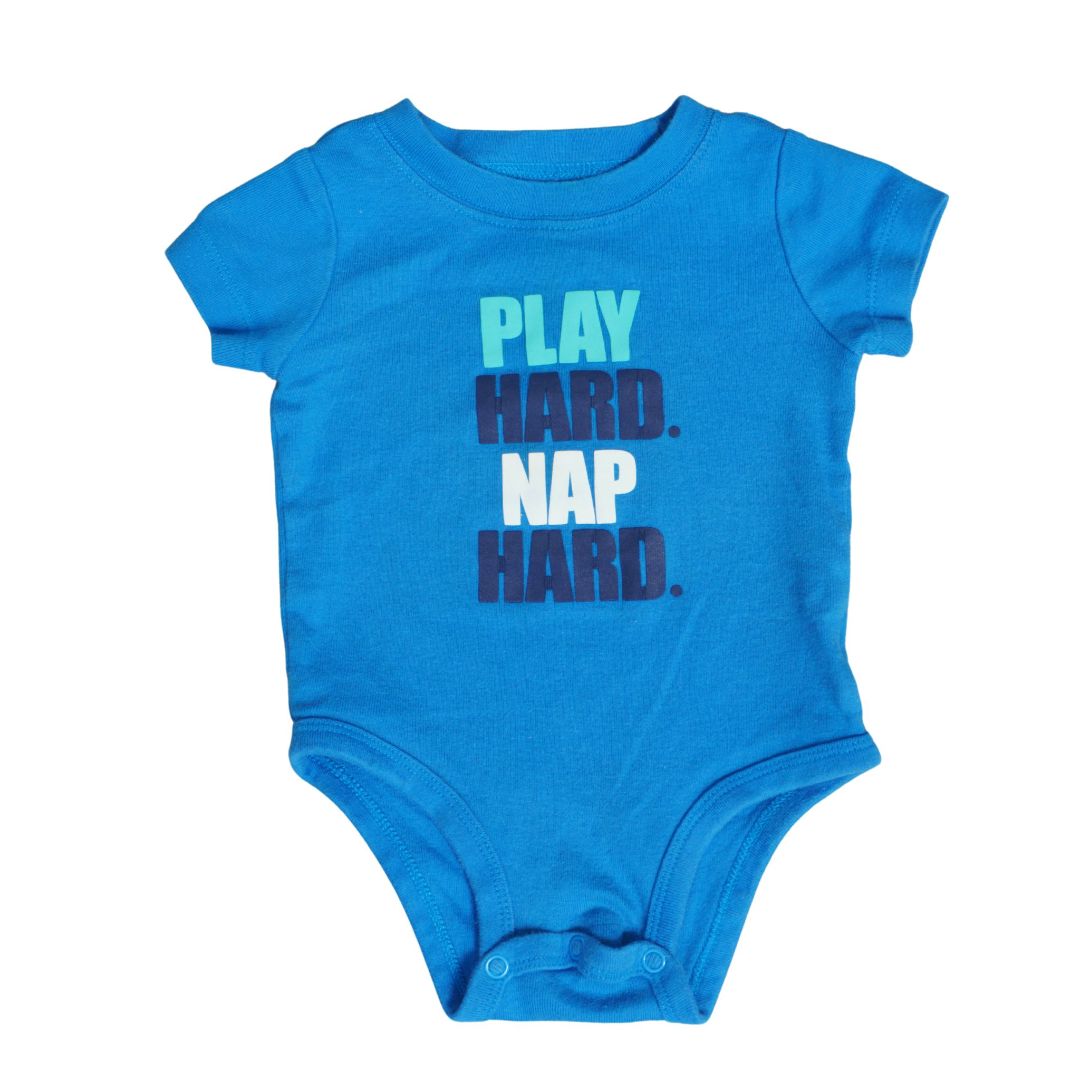 Baby Blue Carter's "Play Hard. Nap Hard" Bodysuit, 6 m