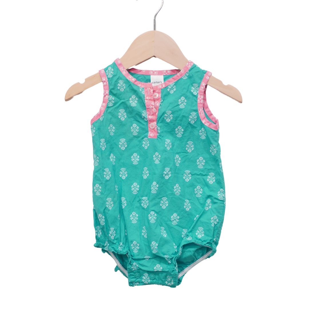 Green Carter's Floral Romper, 9 m