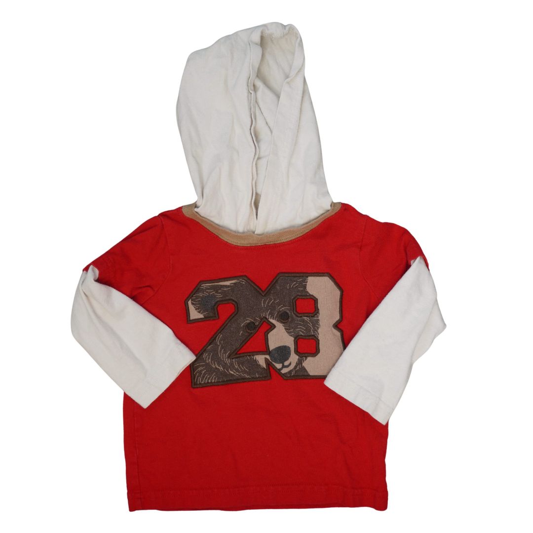 Baby Red and Beige Child of Mine Hooded Long-sleeve Shirt, 12 m