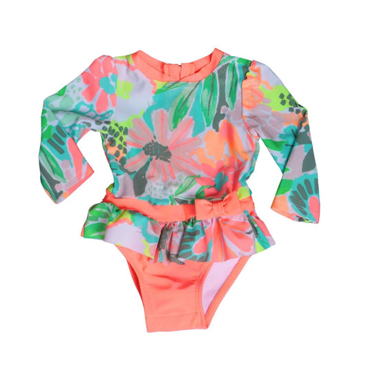 Baby Pink Cat & Jack Tropical Print Long Sleeve Swimsuit, 9 m