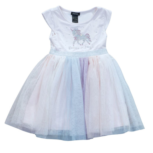 Vestido de tul con unicornio Zunie blanco y rosa para niña pequeña, 5