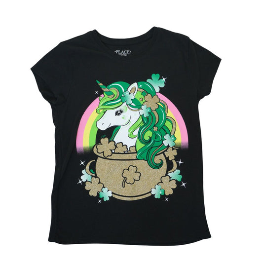 Camiseta infantil con unicornio verde de The Children's Place, negra, 7/8