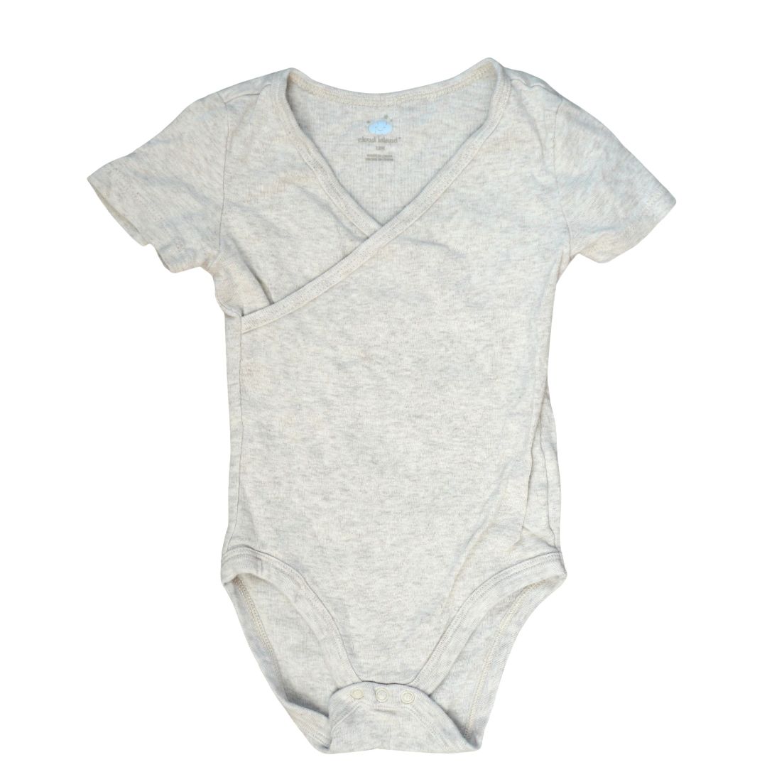 Baby Gray Cloud island Crossbody Long Sleeve Bodysuit, 12 m