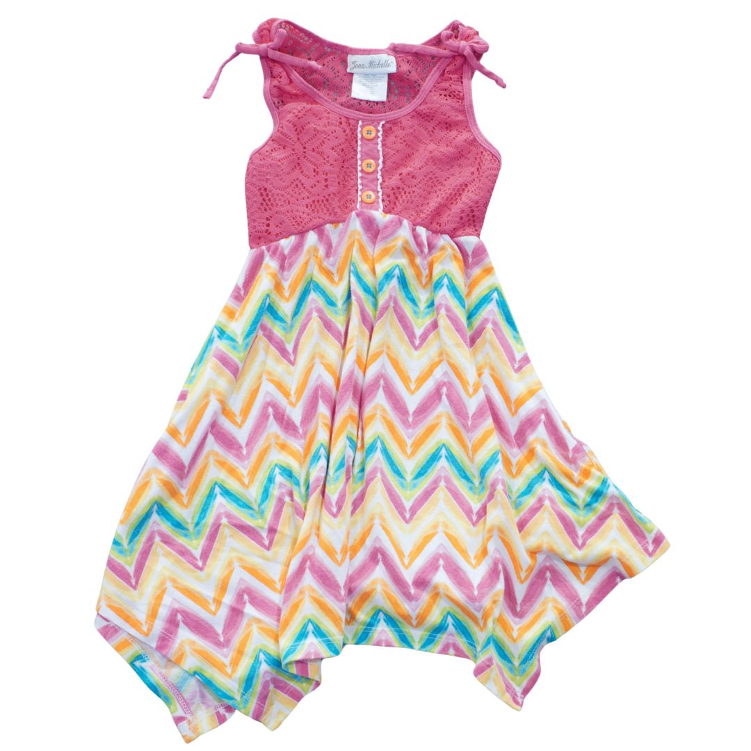 Vestido de verano con chevron en color rosa Jona Michelle para niña pequeña, 5