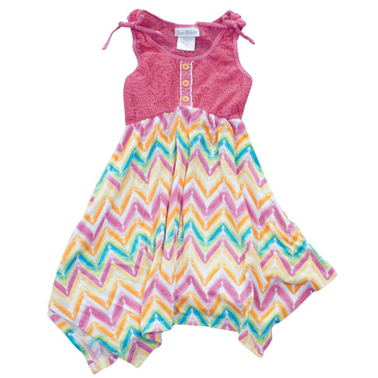 Vestido de verano con chevron en color rosa Jona Michelle para niña pequeña, 5