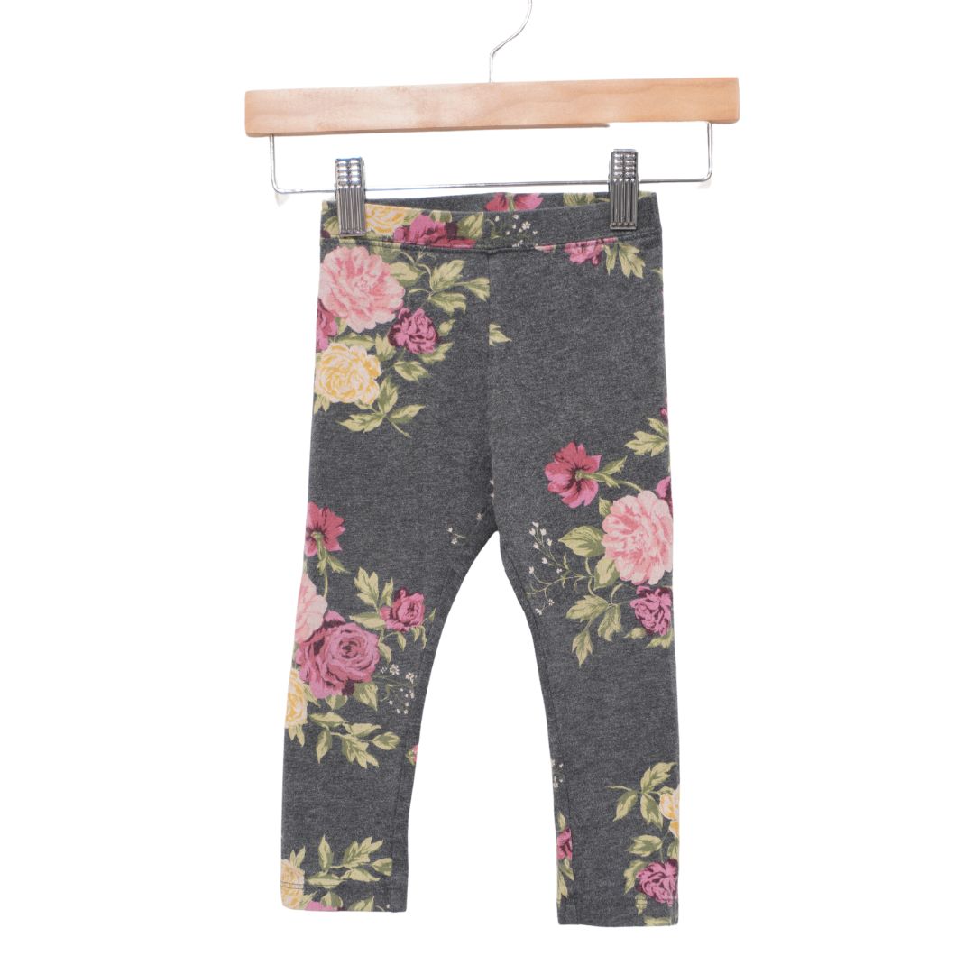 Gray  Floral Leggings, 2T