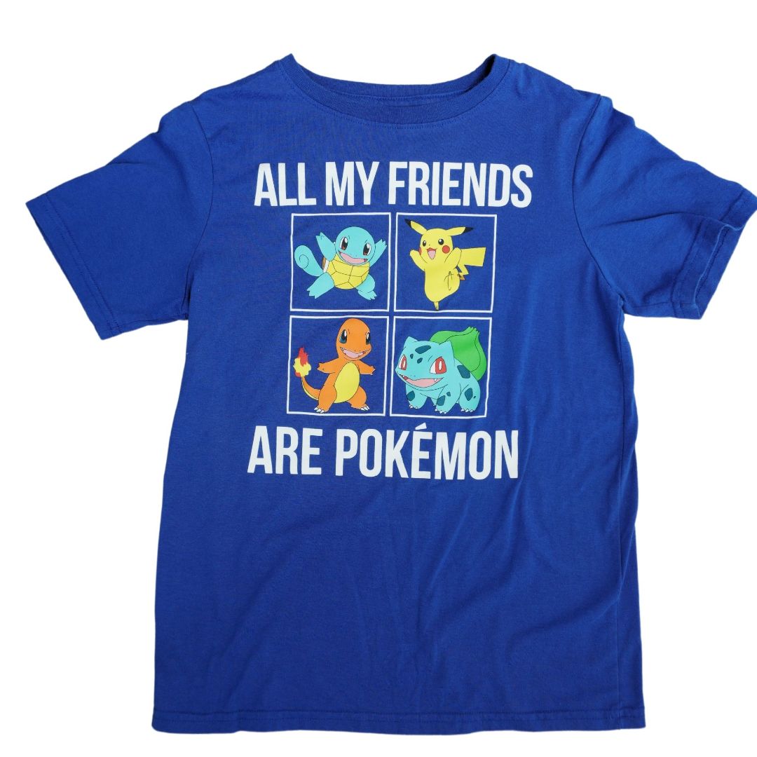 Camiseta gráfica de Pokémon azul para niños, talla grande