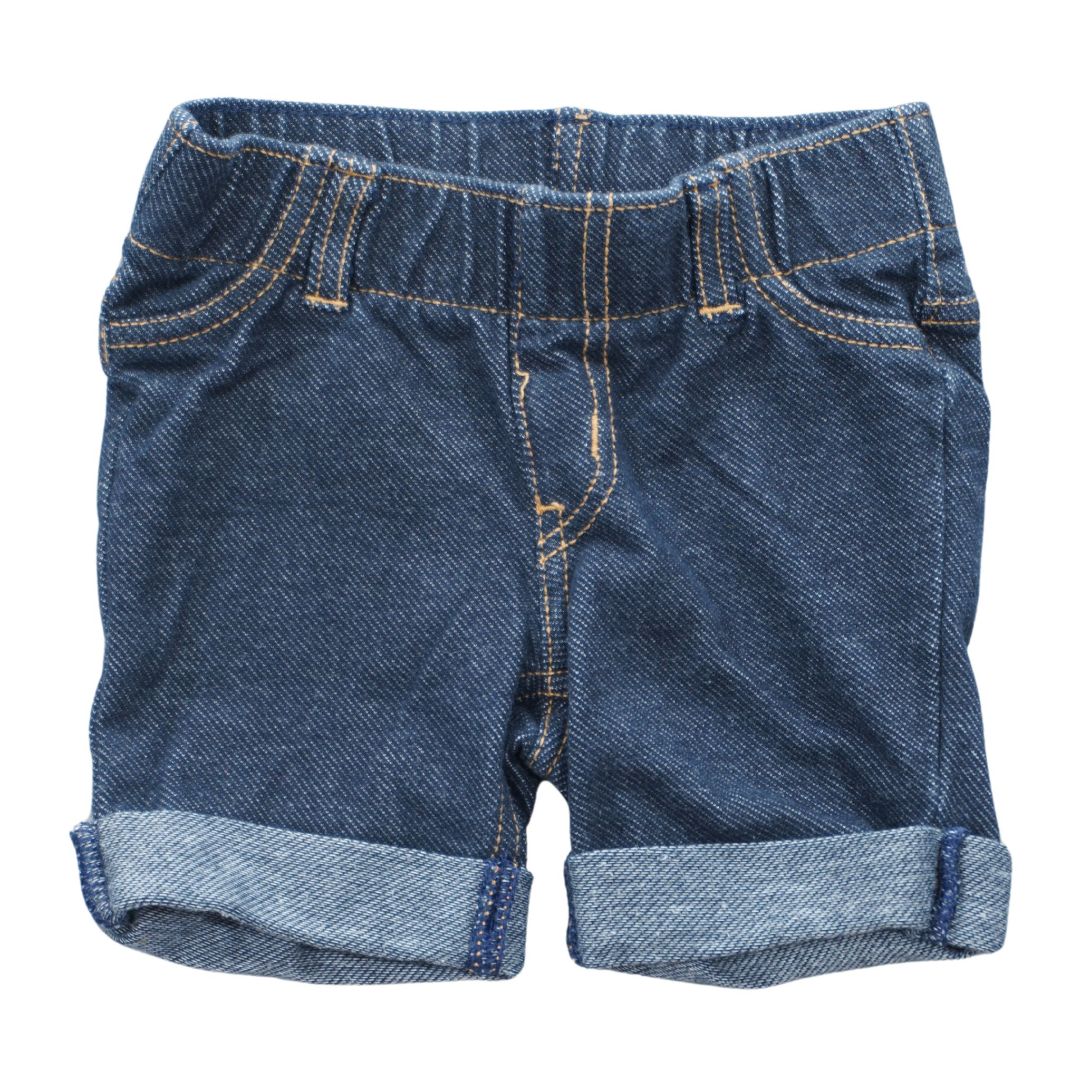 Pantalones cortos de mezclilla sintética Circo en azul para niños pequeños, 18 m