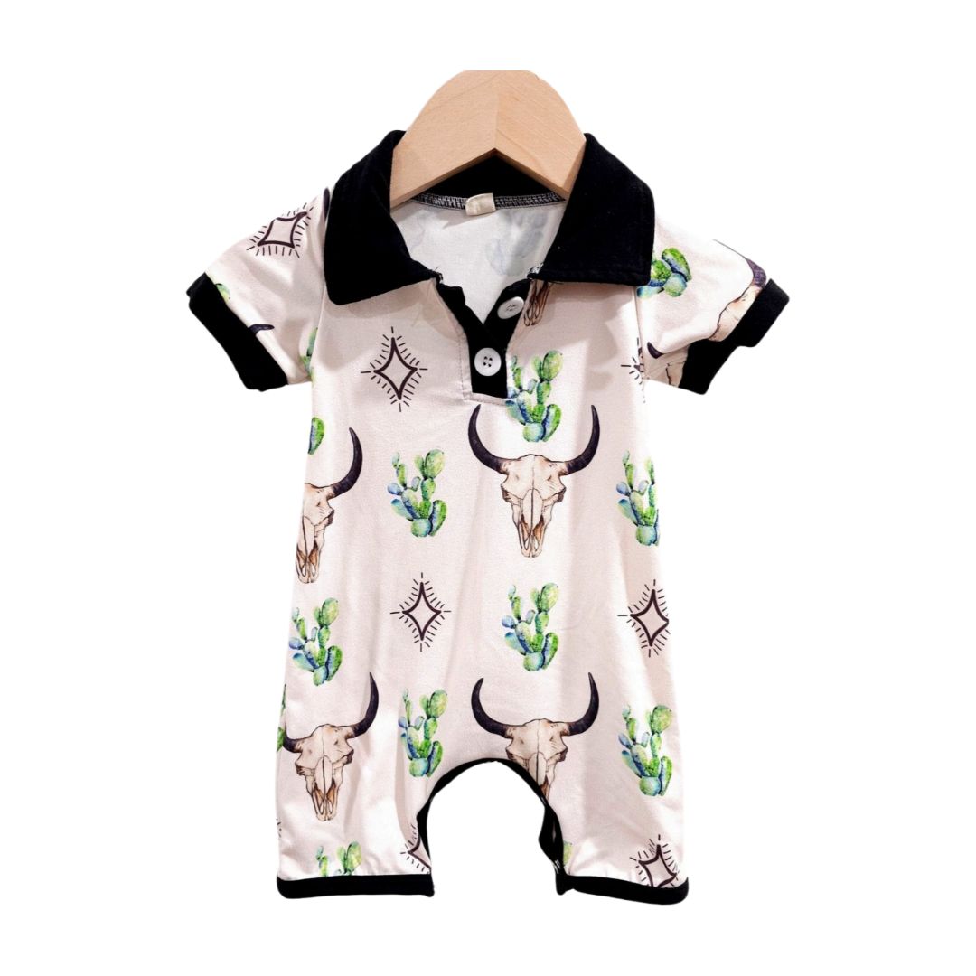 Beige Western Collared Romper, 0-3 m