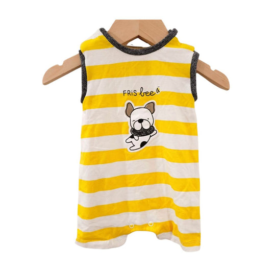 Mayoral - Yelllow Striped Puppy Tank Top Romper, 0-3 m