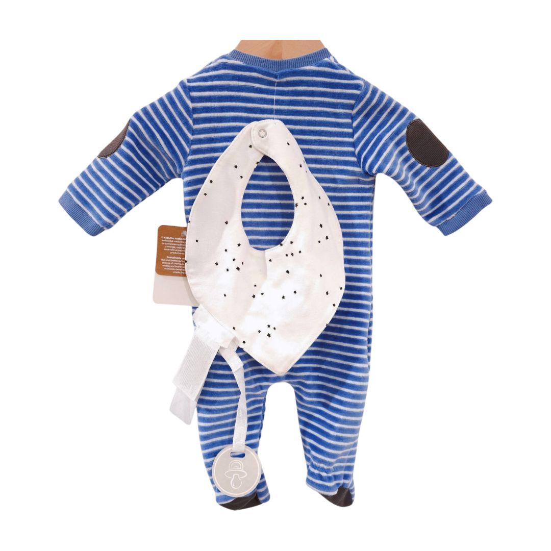 Mayoral - Blue Striped Footed Pajama with Matching Bib, Newborn