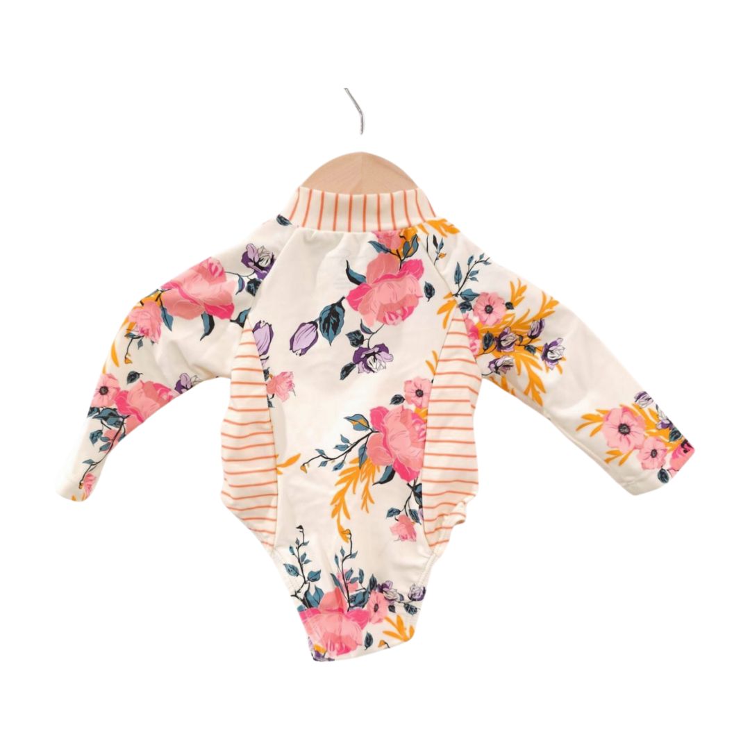 Jessica Simpson - Cream Rashguard Onepiece Swimsuit, 0-3 m