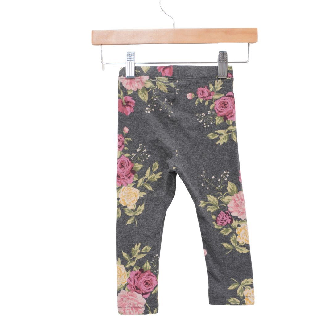 Gray  Floral Leggings, 2T