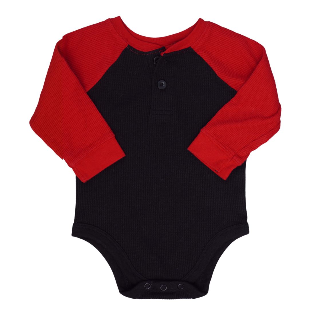 Baby Black and Red Garanimals Long Sleeve Henley Bodysuit, 12 m