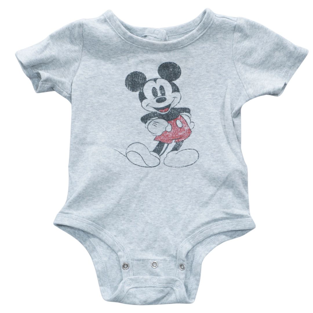 Body gris de Mickey Mouse de Disney para niños pequeños, 18-24 meses