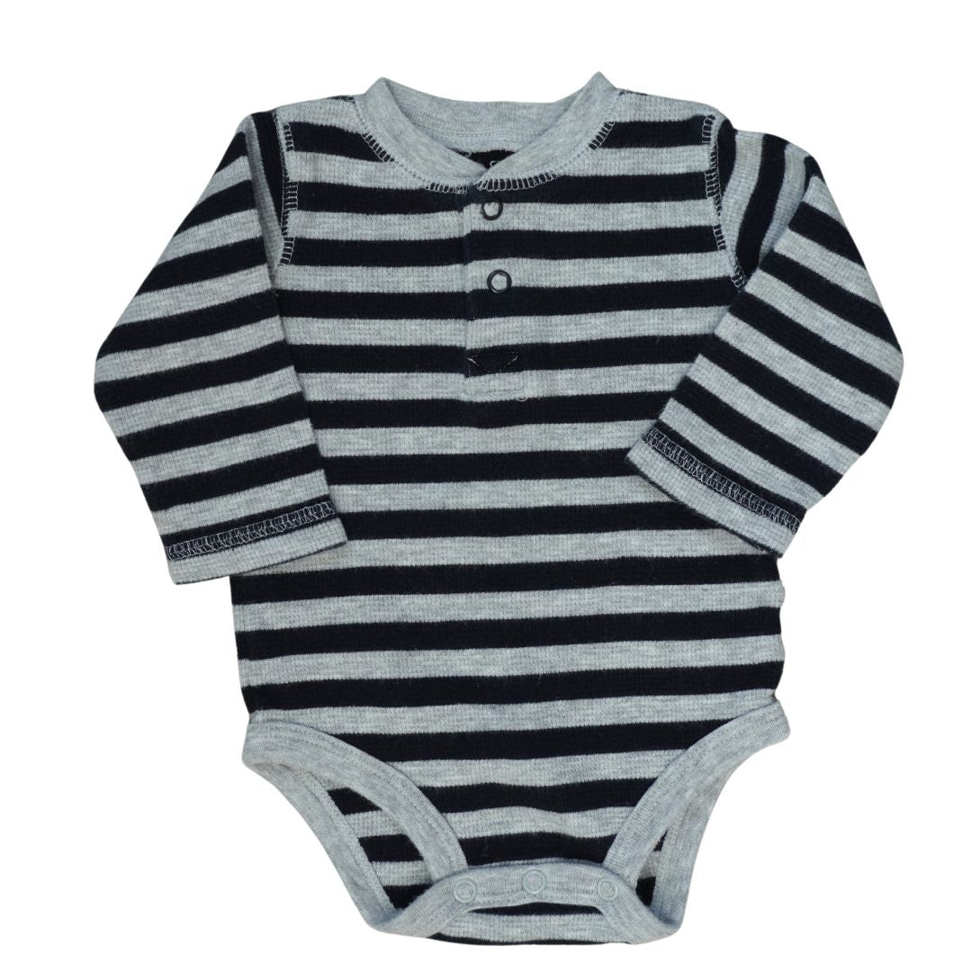 Baby Gray and Black Carter's Striped Long Sleeve Henley Bodysuit, 9 m