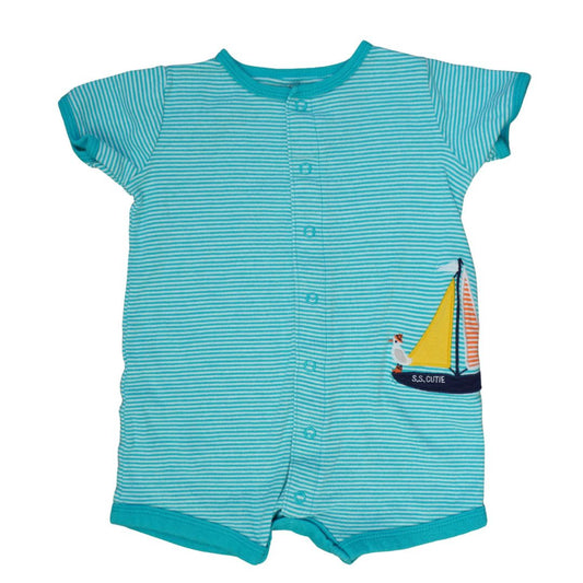 Baby Turquoise Carter's Striped Boat Romper, 12 m