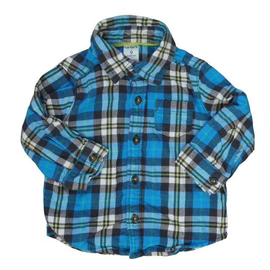 Camisa abotonada a cuadros Carter's azul bebé, 9 m