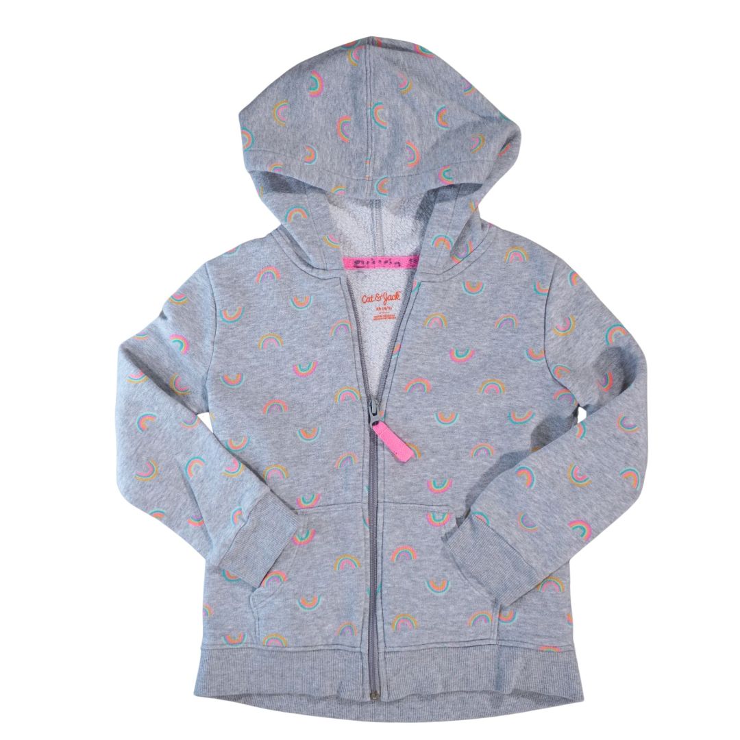 Kid's Gray Cat & Jack Hooded Rainbows Jacket, XS