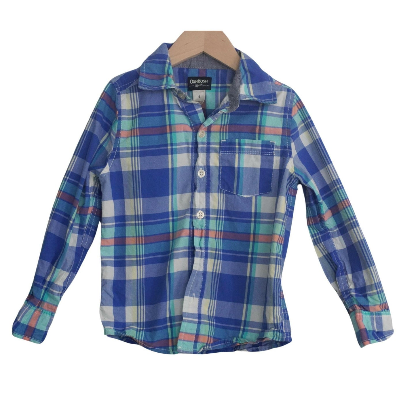 Camisa Oshkosh para niños - Cuadros azules - Manga larga con botones - Niño 6