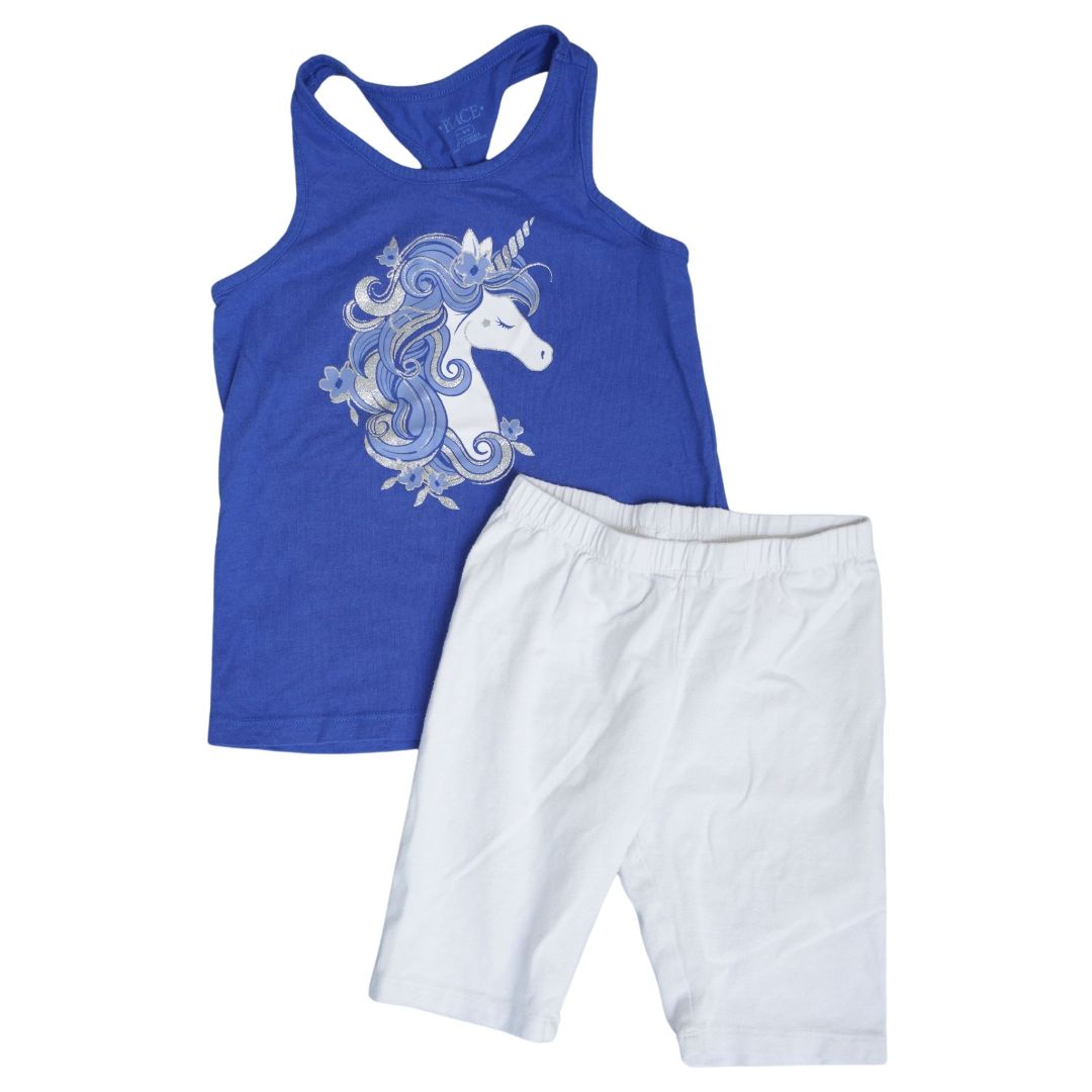 Kid's Blue The Children's Place Unicorn Tank Top and Shorts Set, 5/6