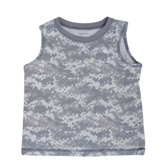 Camiseta sin mangas con estampado de camuflaje Carter's marrón para niños pequeños, 2T