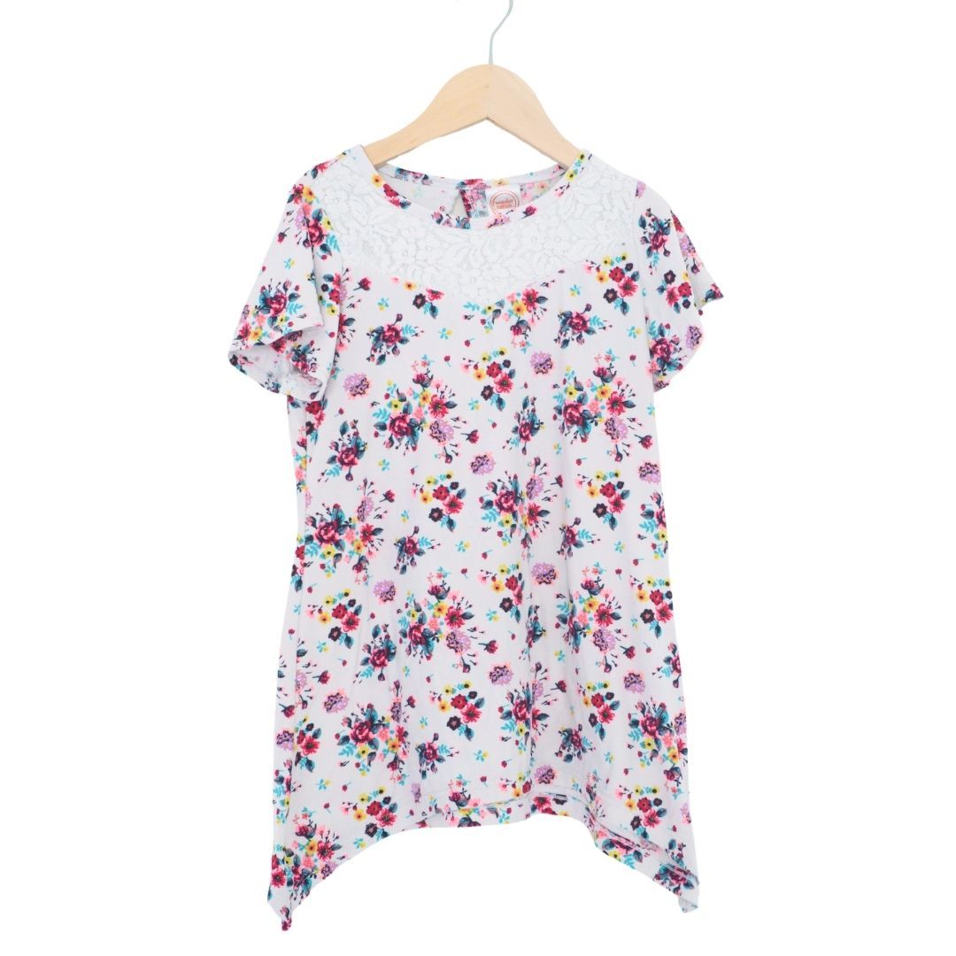 Blusa para niña con estampado floral Wonder Nation en color blanco, 7/8