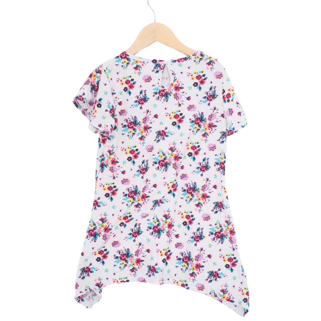 Blusa para niña con estampado floral Wonder Nation en color blanco, 7/8