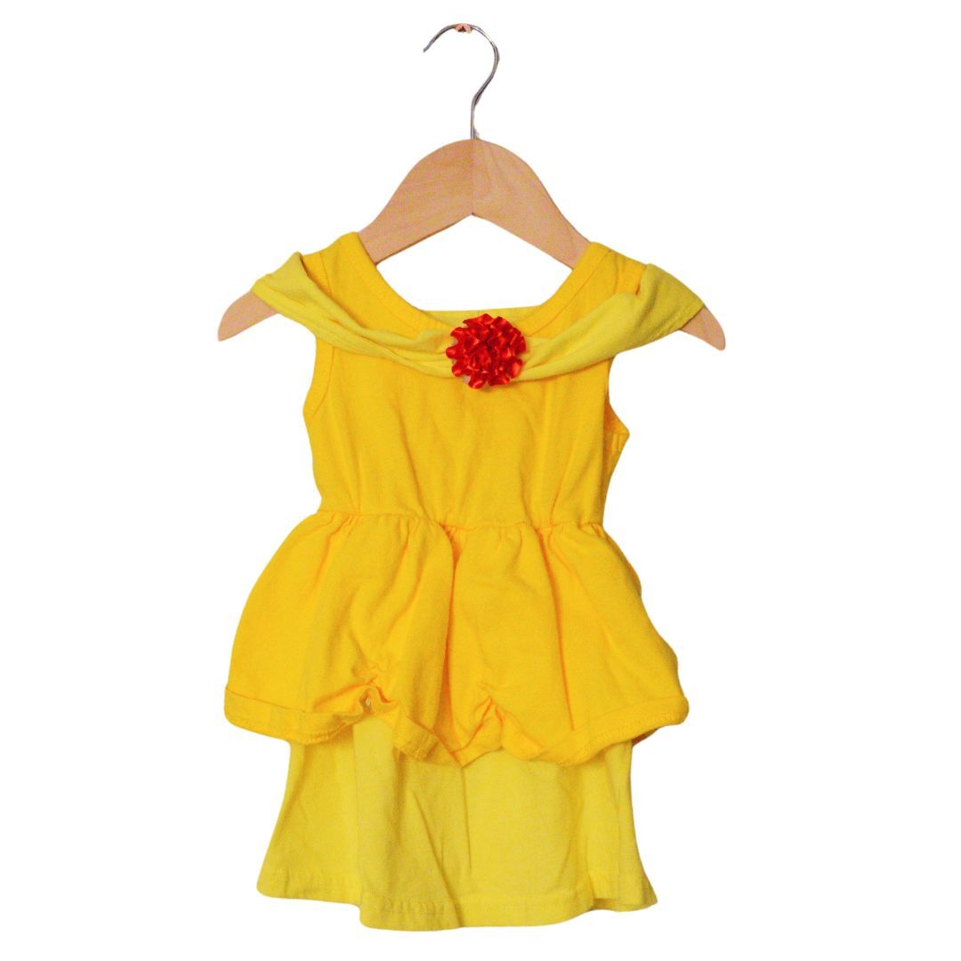 Yellow Ruikajia Casual Girl's Dress with Red Flower, 3T