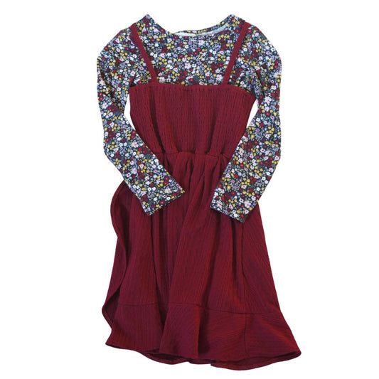 Camisa y vestido de dos piezas con estampado floral en rojo de edición rara para niños, 7