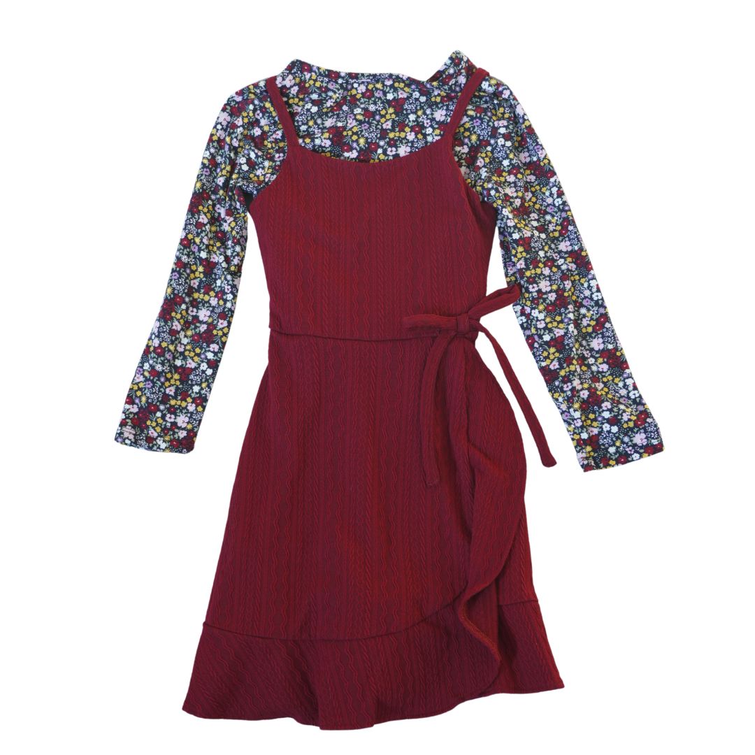 Camisa y vestido de dos piezas con estampado floral en rojo de edición rara para niños, 7