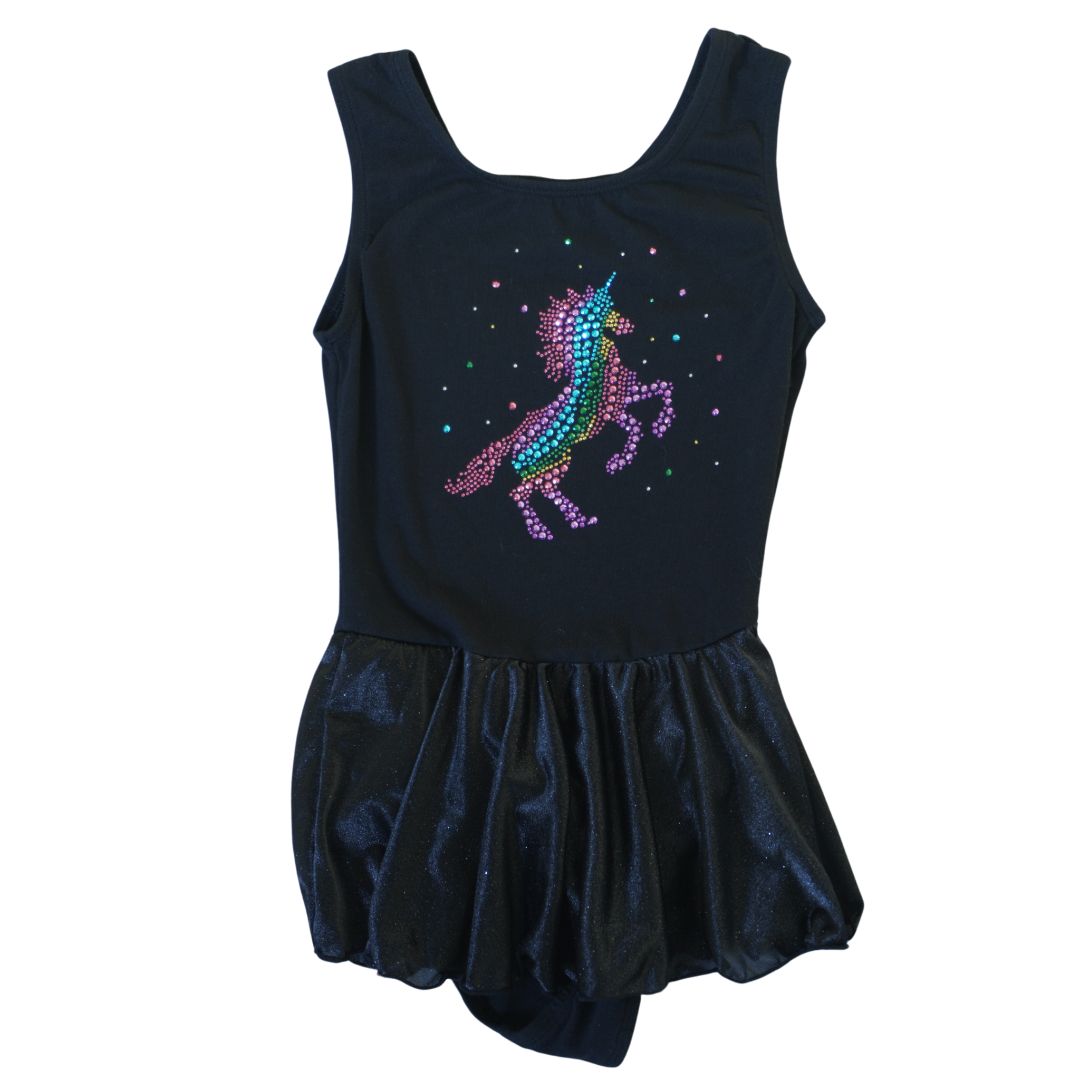 Kid's Black Jacques Moret Rhinestone Unicorn Tank Top Skirtall, 8/10