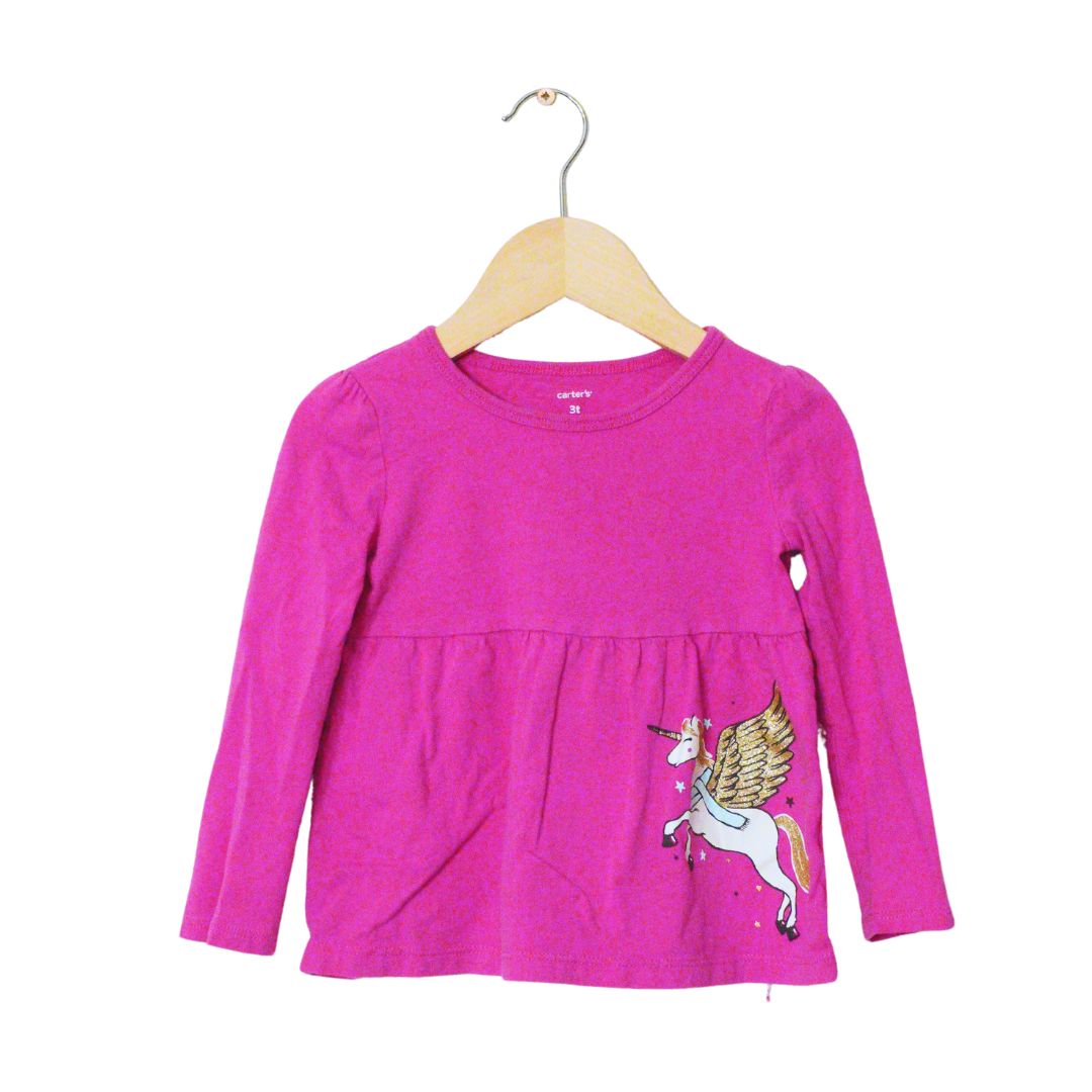 Pink Carter's Unicorn Long Sleeve Blouse, 3T