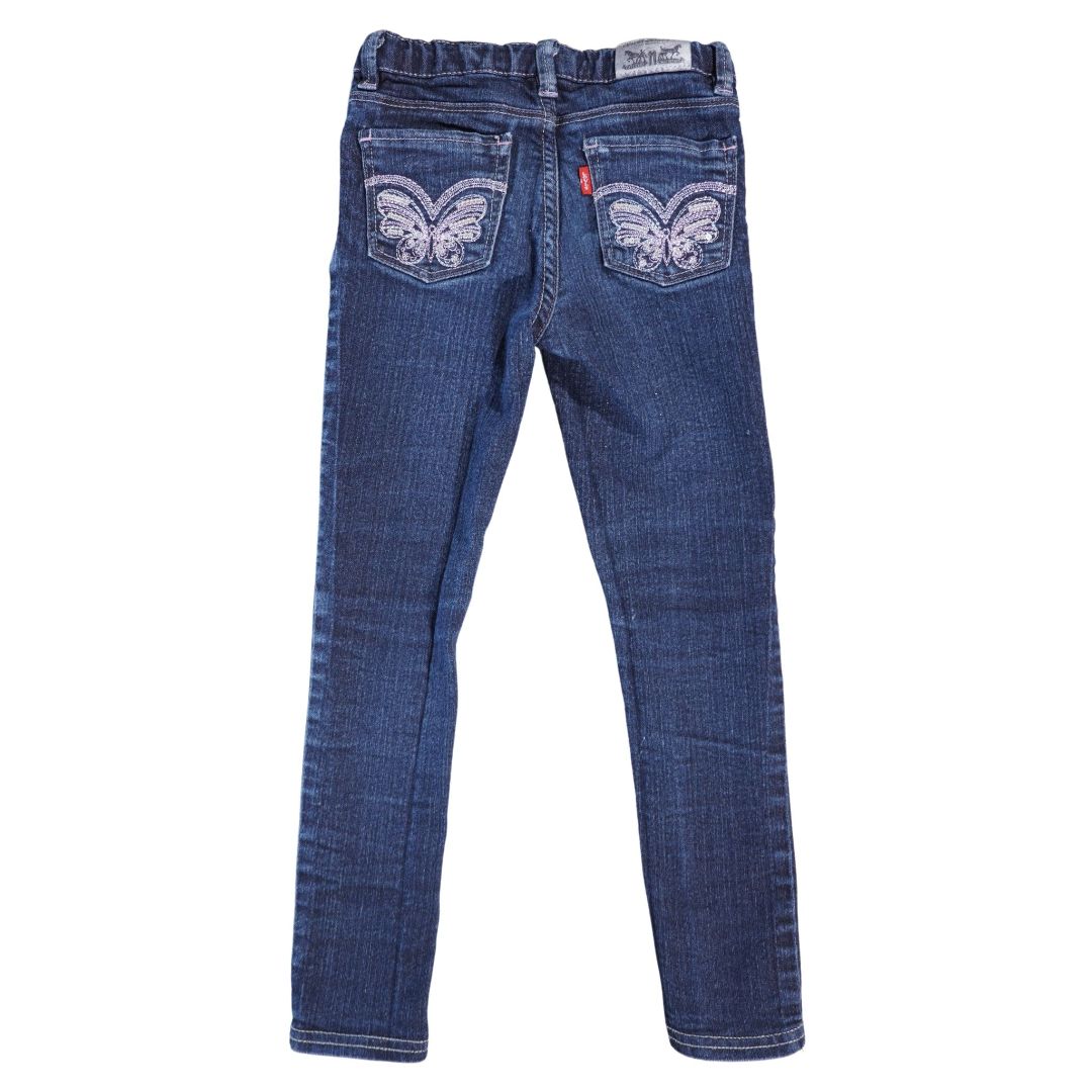 Pantalones vaqueros ajustados elásticos con lavado oscuro y bolsillo de mariposa de Levi's para niños - 6X