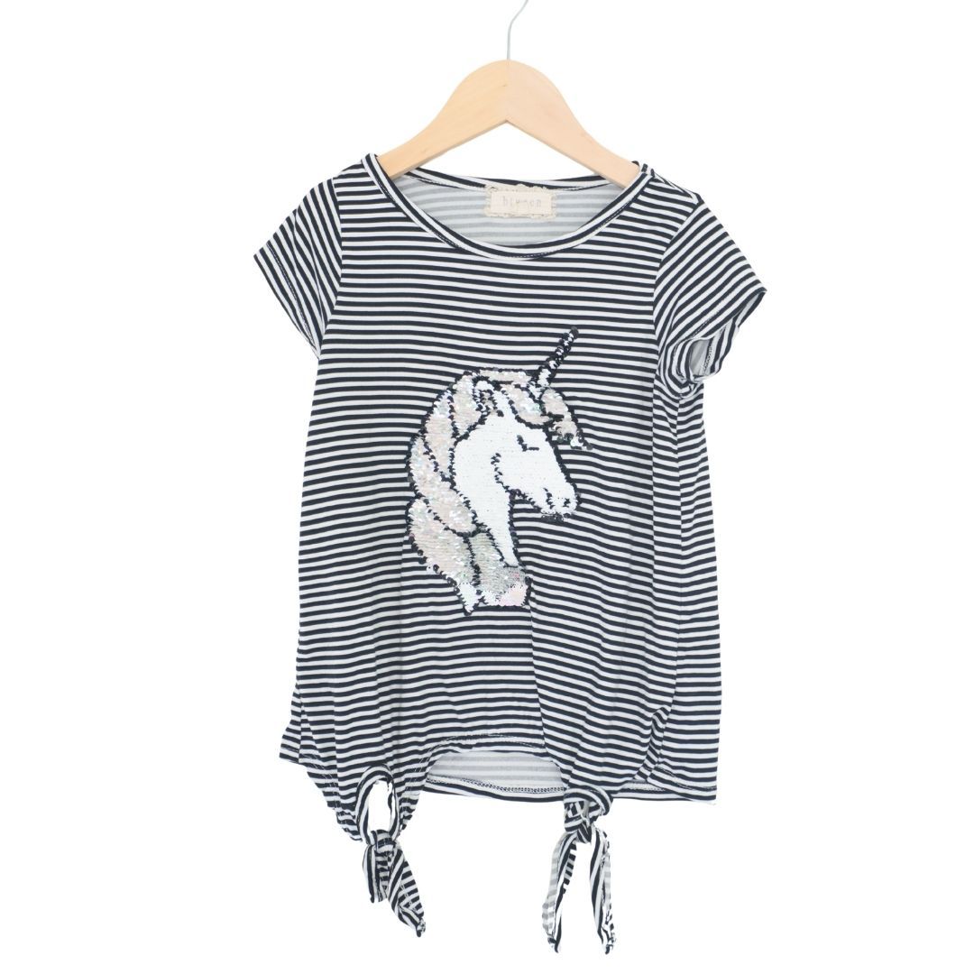 White Btween TopsStriped Unicorn Sequin Girl's Shirt, 7