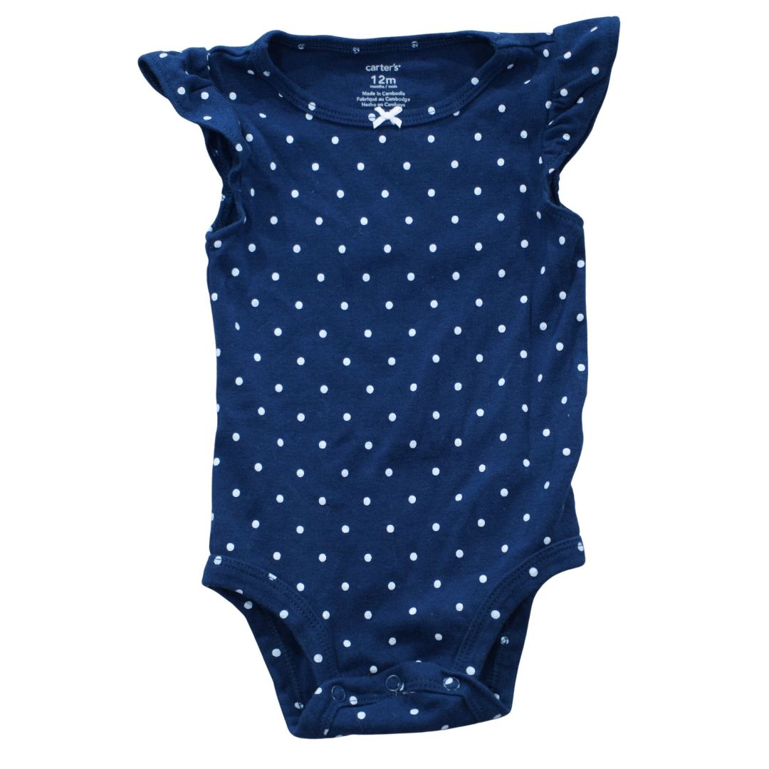 Blue Carter's Polka Dot Ruffle Cap Sleeve Bodysuit, 12 m