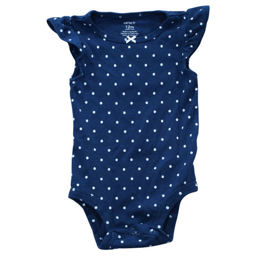 Blue Carter's Polka Dot Ruffle Cap Sleeve Bodysuit, 12 m