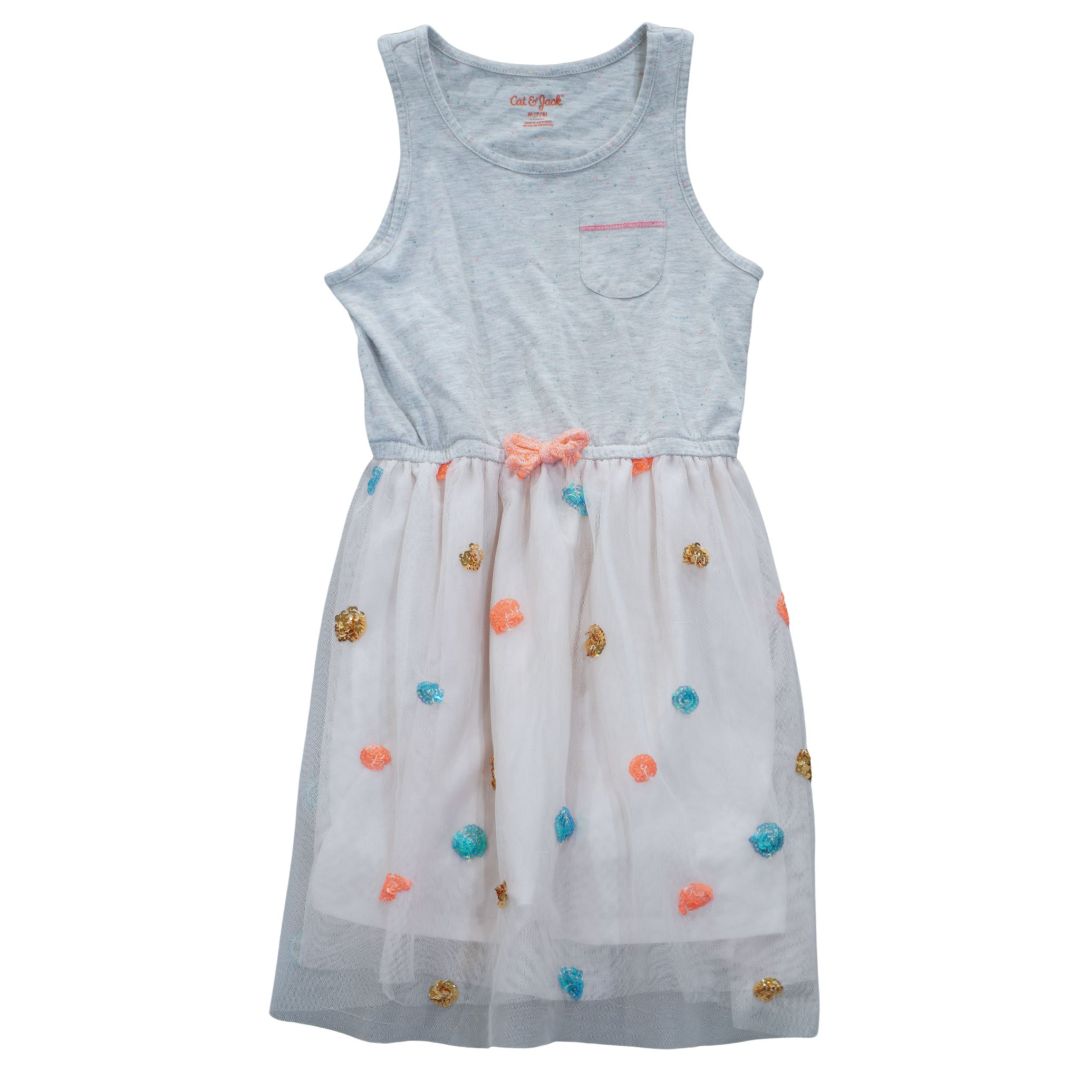 Vestido de tul para niños de color gris con diseño de gato y gato, 7/8