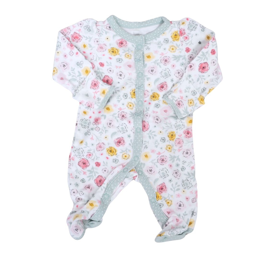 Just One You - White Floral Footed Pajama, Newborn