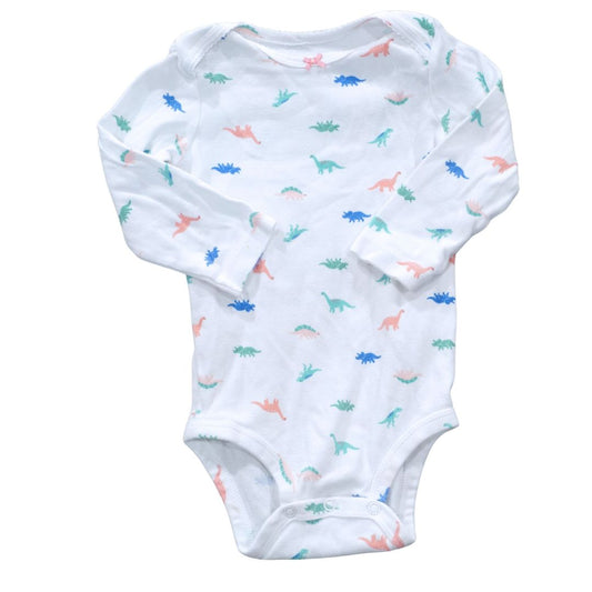 White Carter's Long Sleeve Dinosaurs Bodysuit, 12 m