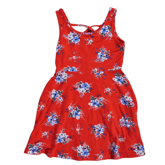 Vestido veraniego rojo con estampado floral para niña, 4T