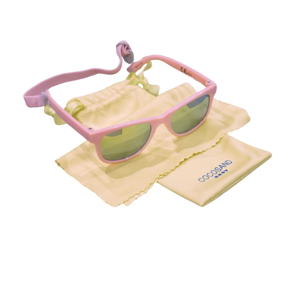 Gafas de sol para bebé Cocosand rosa con correa polarizadas flexibles cuadradas UV400, 0-24 m