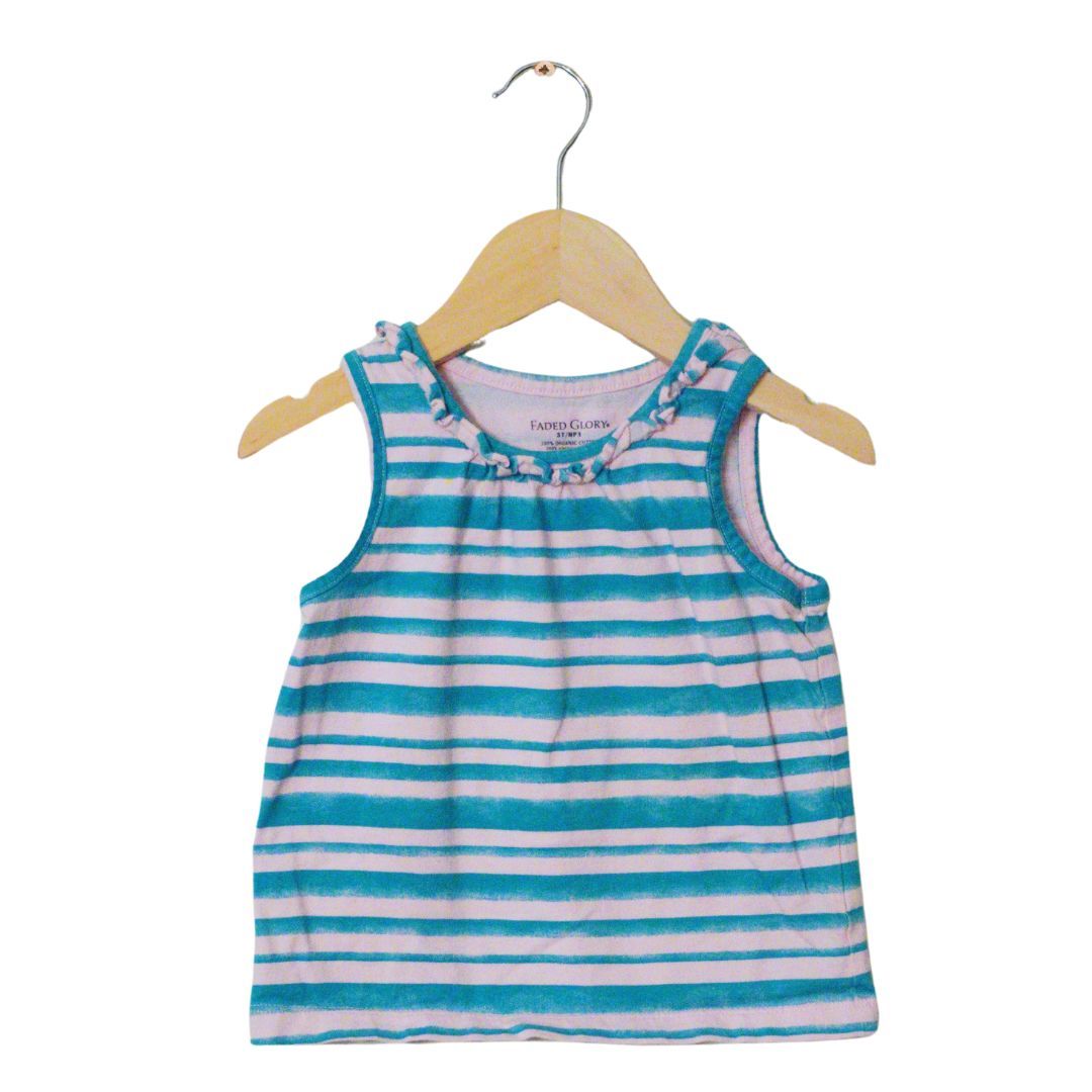 Camiseta sin mangas de rayas Faded Glory rosa para niña, 3T