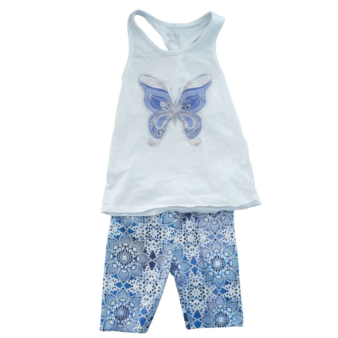 Camiseta sin mangas y pantalones cortos ciclistas con diseño de mariposas de The Children's Place para niños, azul, talla 5/6