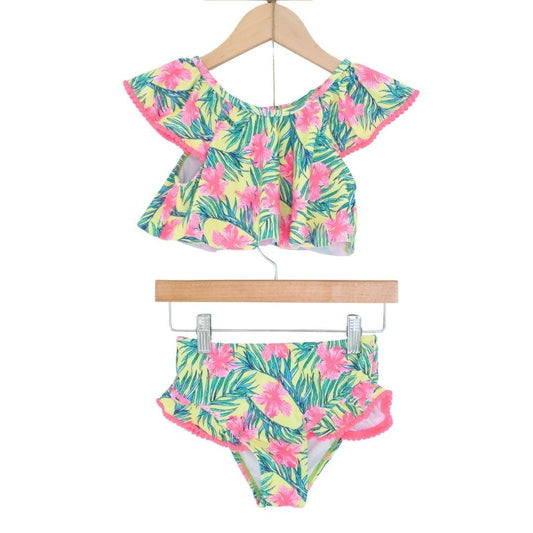 Yellow Nicole Miller Two Piece Girl's Swimsuit, 7/8