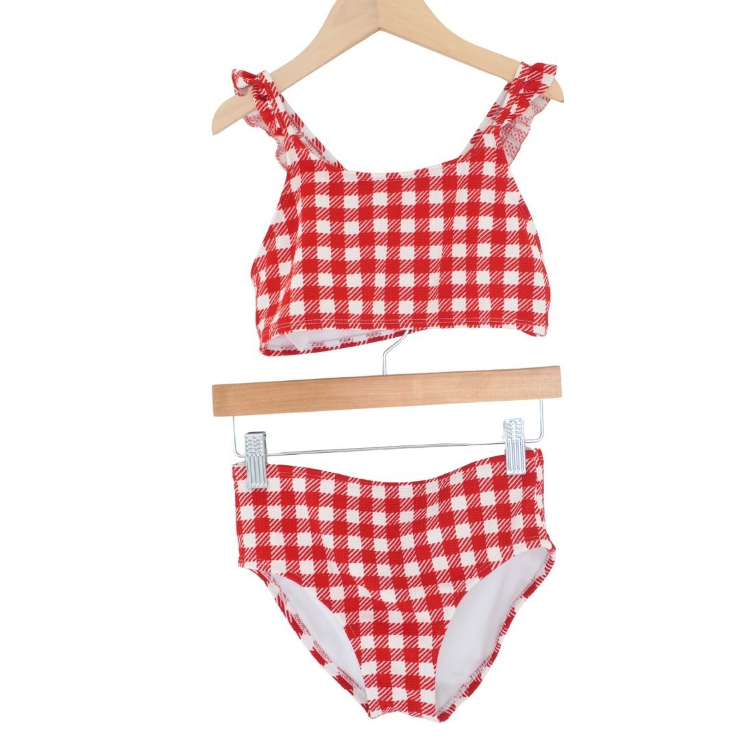 Red Cat & Jack Two Piece Gingham Girl's Swimsuit, 7/8