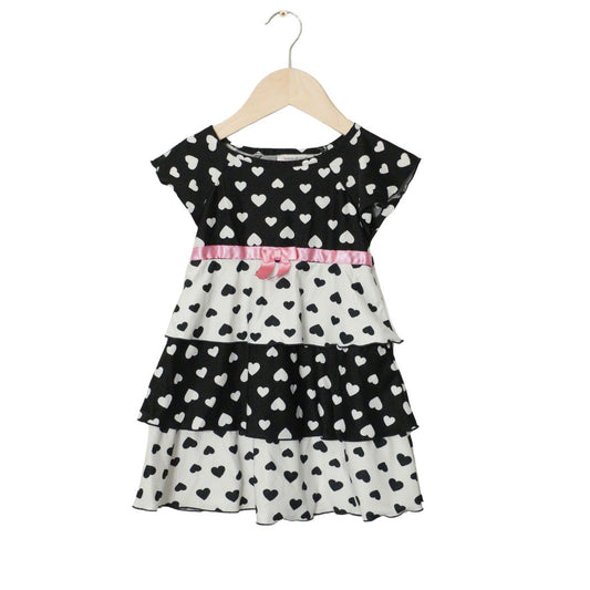 Black and White Youngland Heart Print Dress, 3T