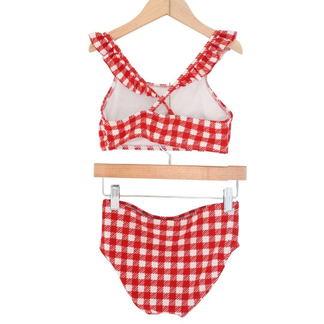 Red Cat & Jack Two Piece Gingham Girl's Swimsuit, 7/8